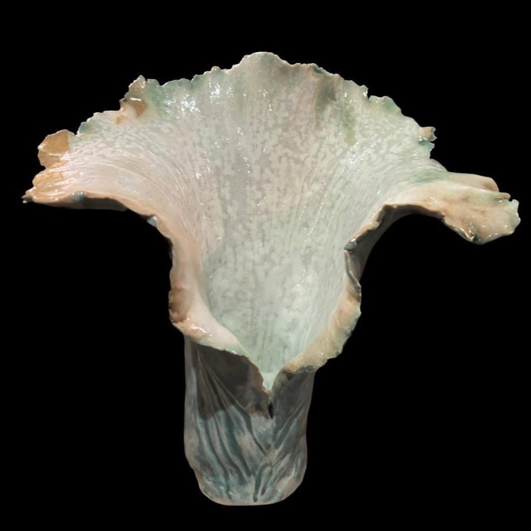 Pearlescent Trumpet Vase with celadon and pearl glaze