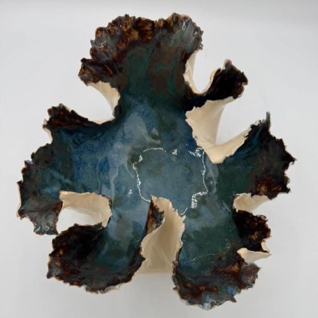 Tidal Pool Bowl — angel white ceramic bowl with floating blue glaze